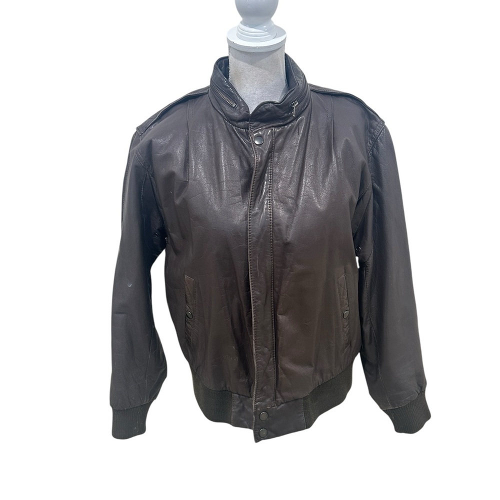 Vtg 90s U2 Wear Me Out Dark Brown leather Bomber Jacket removable liner EU 42